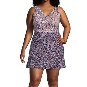 NWOT Lands End Womens Navy Paisley TummyControl Surplice Wrap Swim Dress SIZE 16